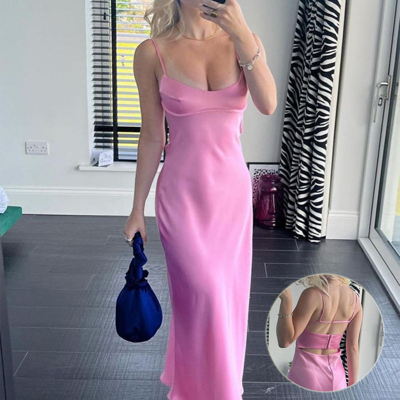 2023 Women Camis Satin Long Dresses Elegant Sleeveless Slip Holiday Party Dresses Sexy Casual Backless Summer Dresses - Product upscale 