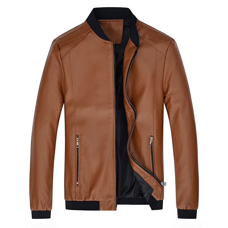 Men's Stand-Up Collar Leather Jacket Coat Motorcycle Men's Casual Leather Jacket - Product upscale