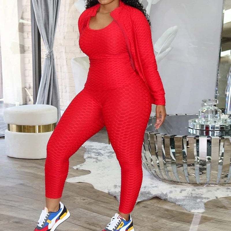 Women's Long Sleeve Jacket Vest Pants Suit - Product upscale