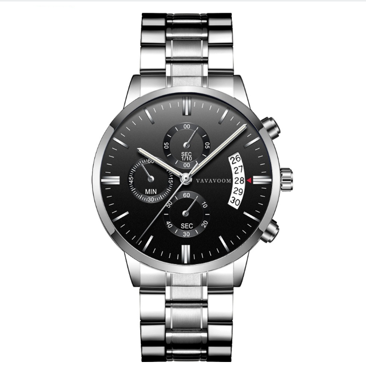 Men - Product upscale s Stainless Steel Watches with Business Leisure Calendar Quartz Watches Waterproof Black Refined Steel Watches - Product upscale 