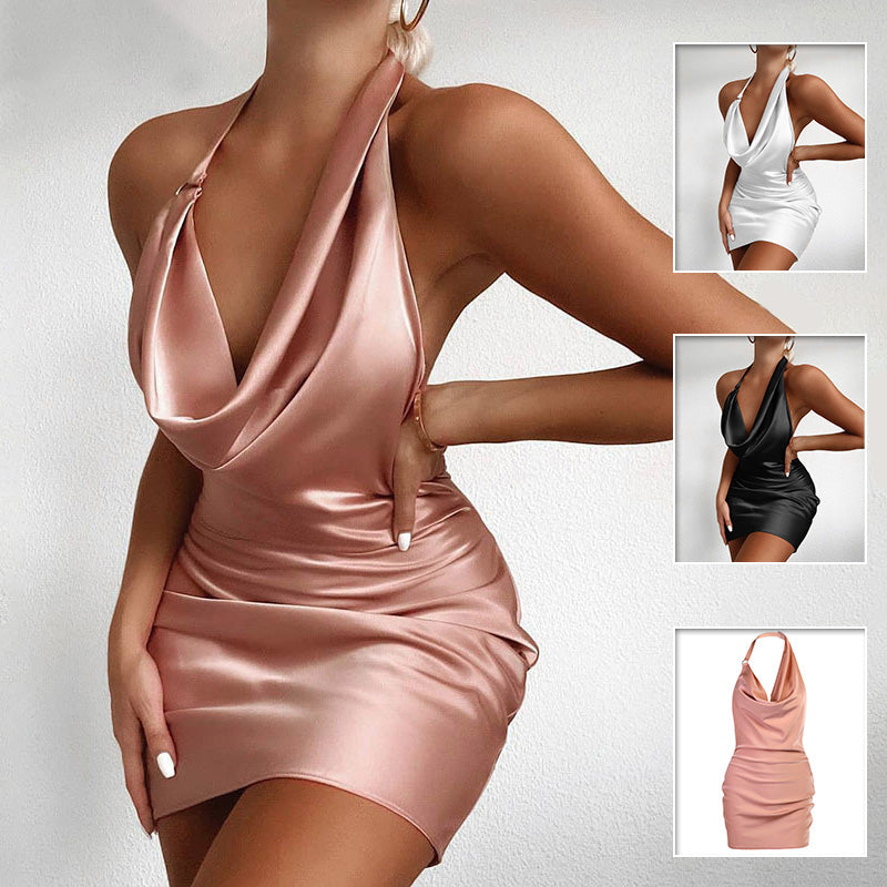 Satin Party Dress V Neck Backless Mini Sleeveless Summer Party Dress - Product upscale