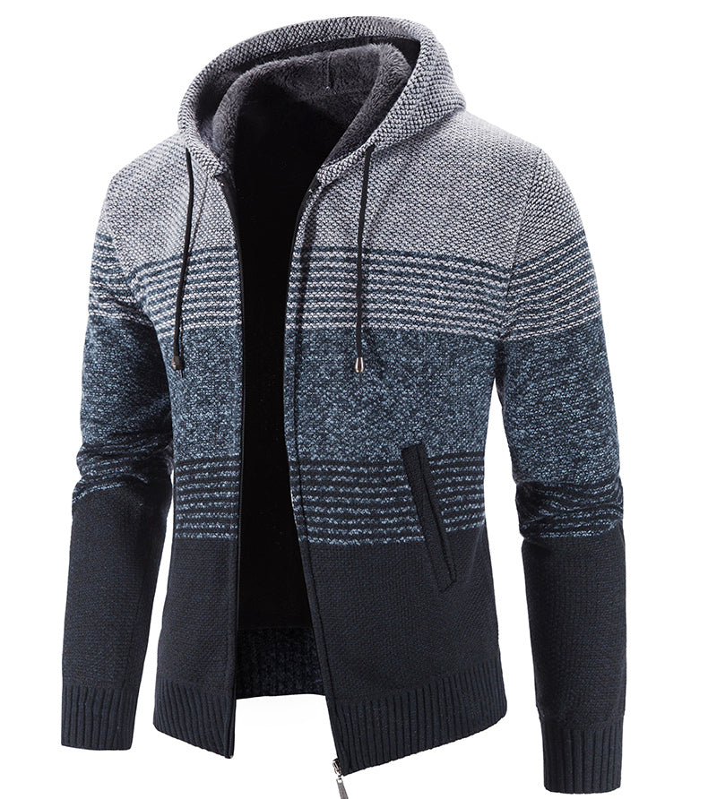 Hooded Fleece Thick Cardigan Sweater - Product upscale