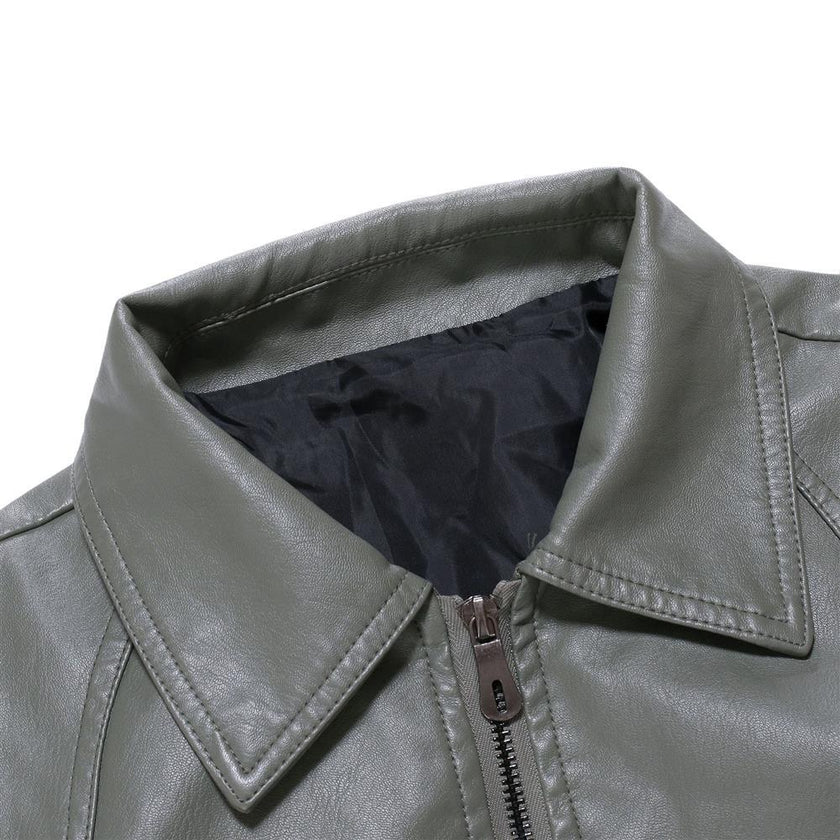 Men's Casual Slim-fit Leather Coat - Product upscale 