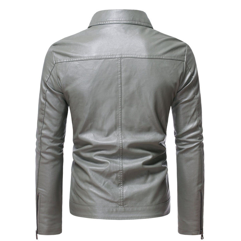 Men's Casual Slim-fit Leather Coat - Product upscale 