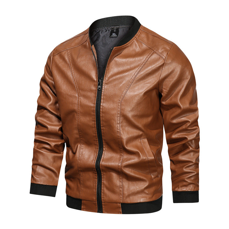 Men Casual Leather Jacket Zipper Leather - Product upscale