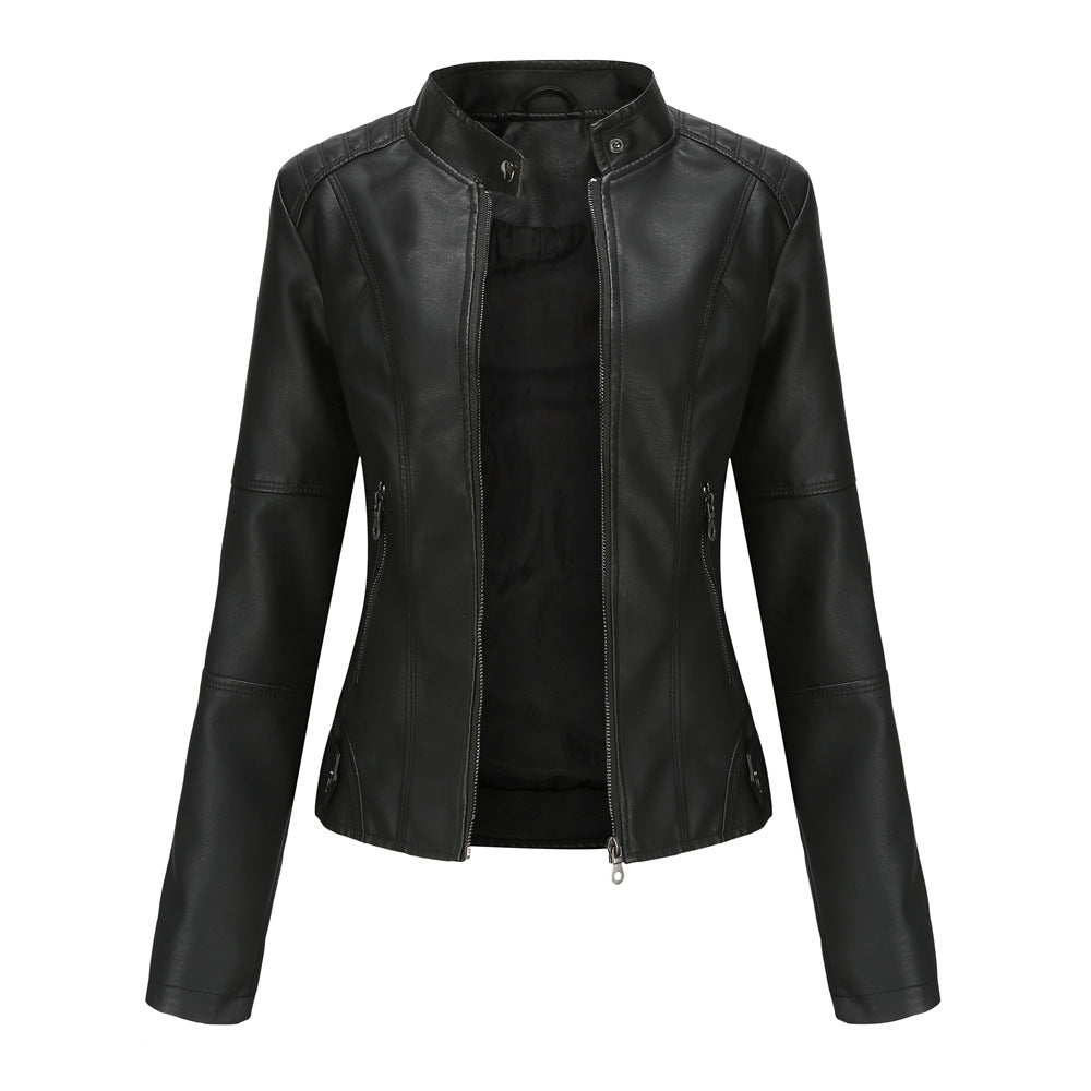 Thin Large Size Leather Clothing With Stand Collar Slim-fit Jacket - Product upscale