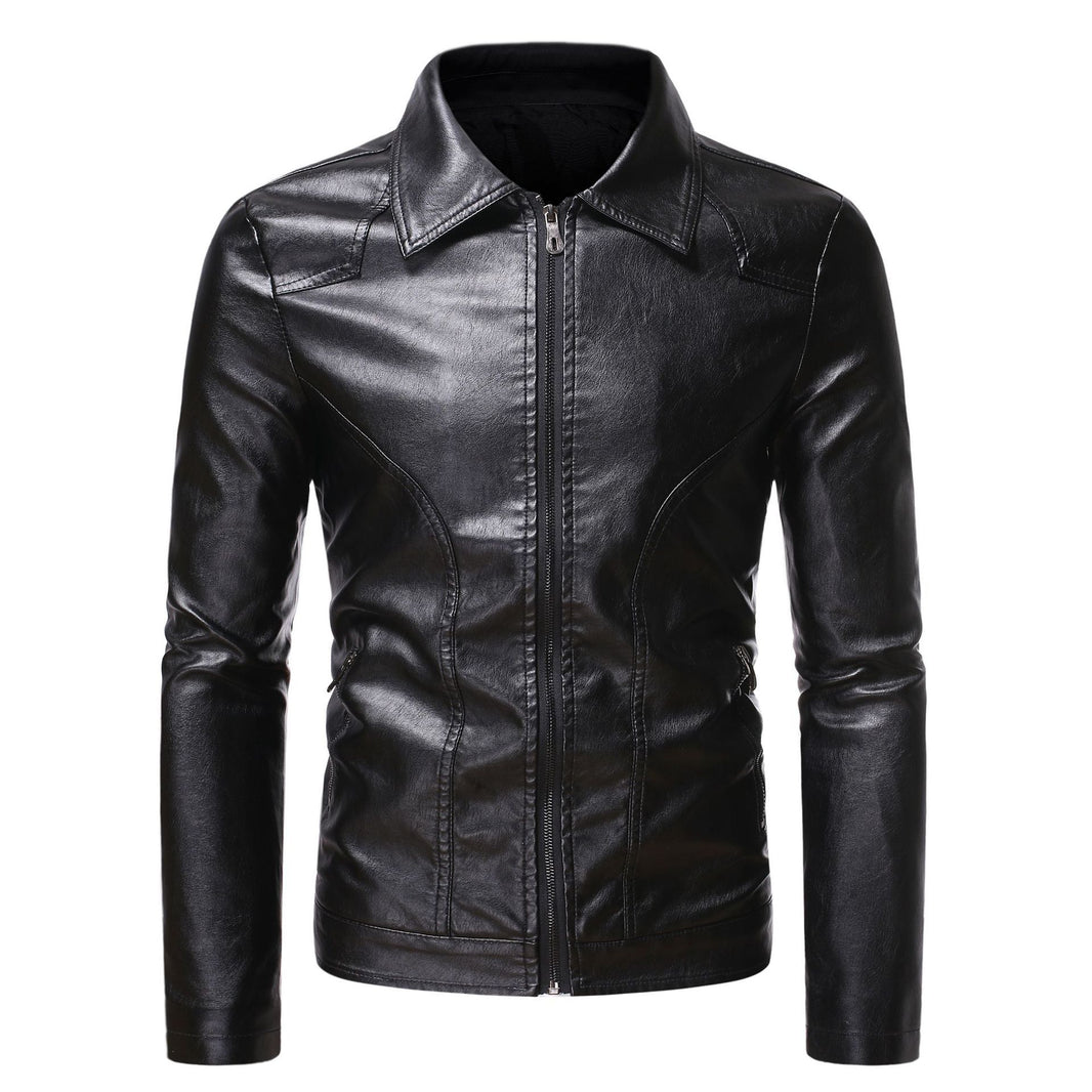 Men's Casual Slim-fit Leather Coat - Product upscale