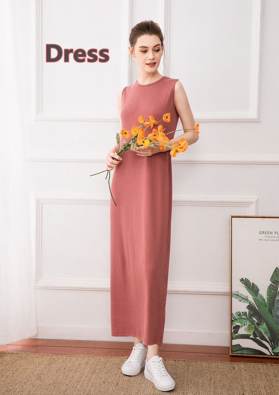 2023 fashion summer woman clothes cardigan and near Ankle Length long dress nature fiber brand ribbing fabric clothing - Product upscale