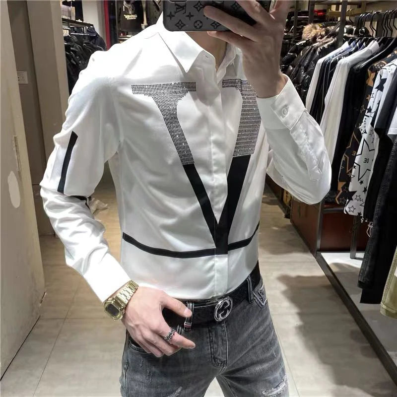 Men's Diamond Letter Print Shirt