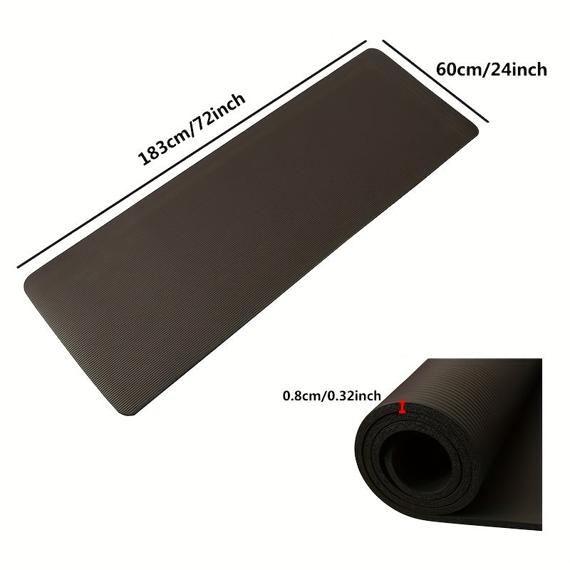 1pc Solid Color 0.8cm/0.31in Thick Yoga Mat With Carry Strap
