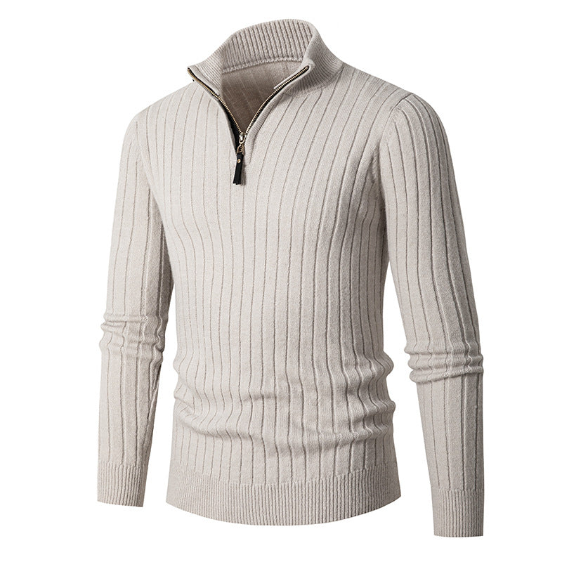 Men's Long-sleeved Half-turtleneck Zip-up Sweater - Product upscale