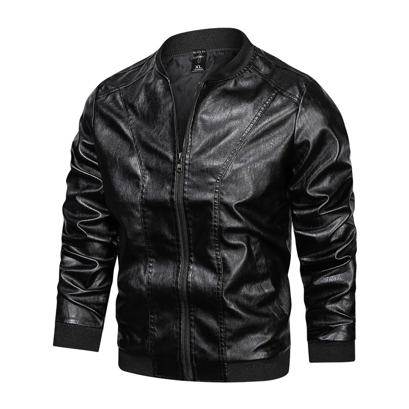 Men Casual Leather Jacket Zipper Leather - Product upscale