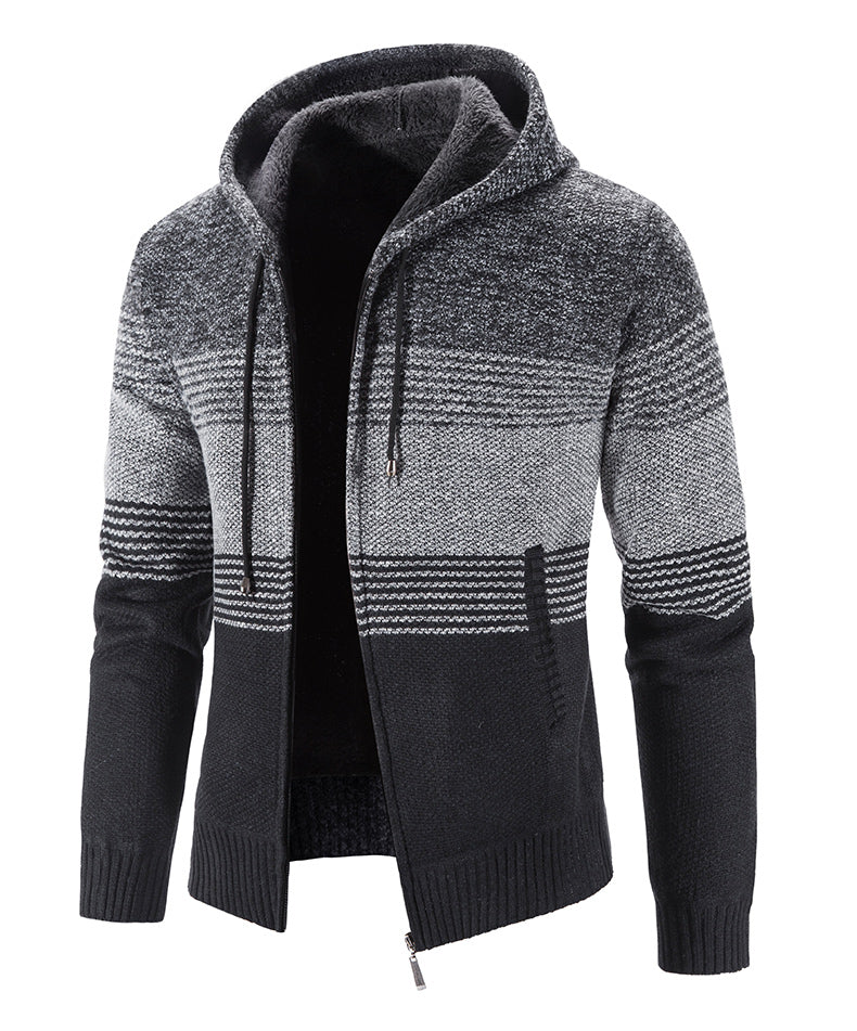 Hooded Fleece Thick Cardigan Sweater - Product upscale