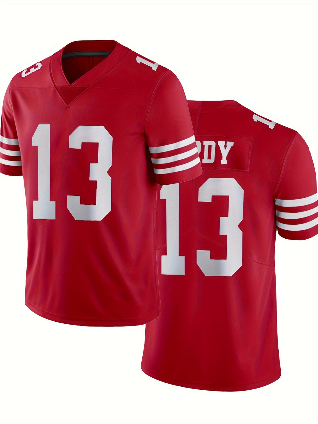 Men's Classic Red #13 American Football Jersey: Embroidery Breathable V-neck Sports Uniform For Training Competition - Product upscale