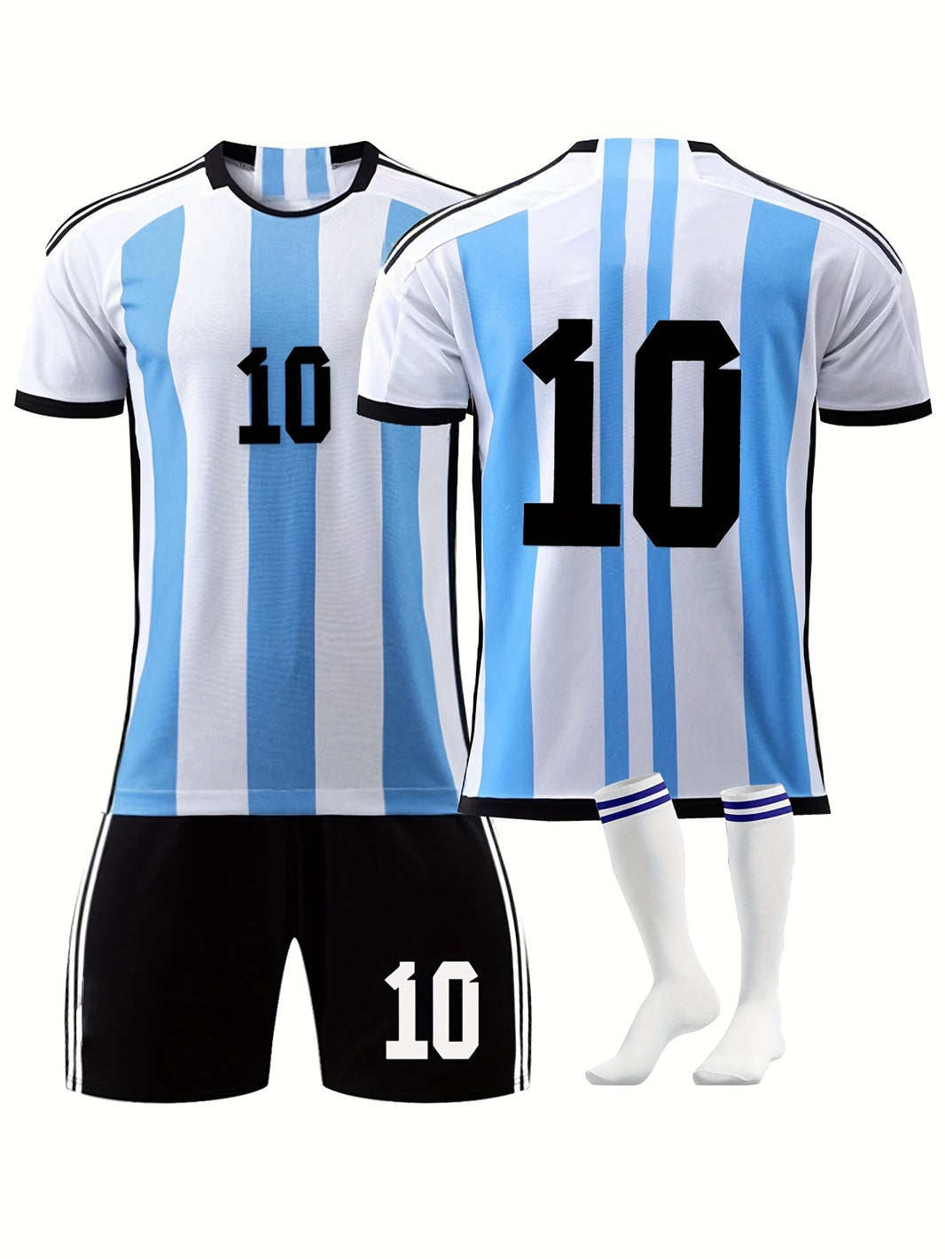 3pcs Argentina Soccer Jersey For Kids, T-shirt & Shorts, Football Youth Jerseys Set (With Socks)