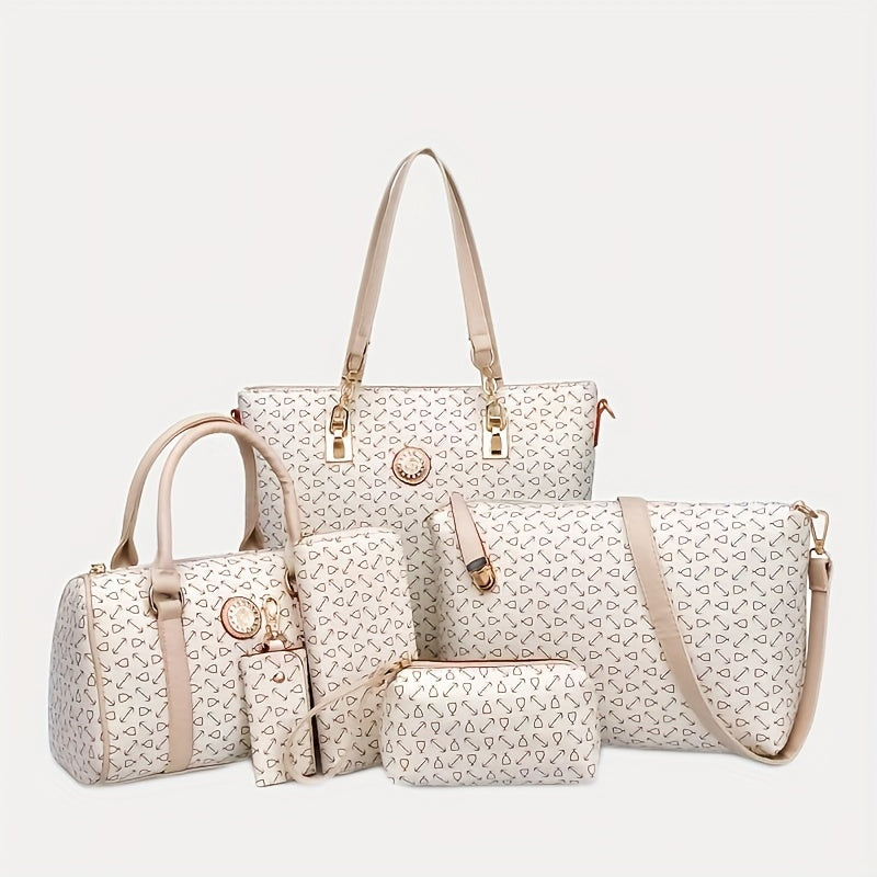 6pcs Tote Bag Crossbody Bag Boston Bag Clutch Purse Set, PU Leather Large Capacity Shoulder Bag, Casual Versatile Commuter Bag