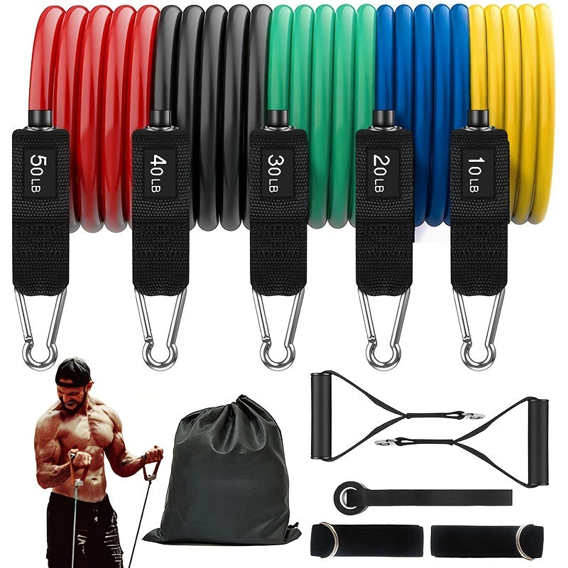 11pcs Resistance Band Set with Storage Bag - Perfect for Indoor Workouts, Strength Training, and Physical Therapy