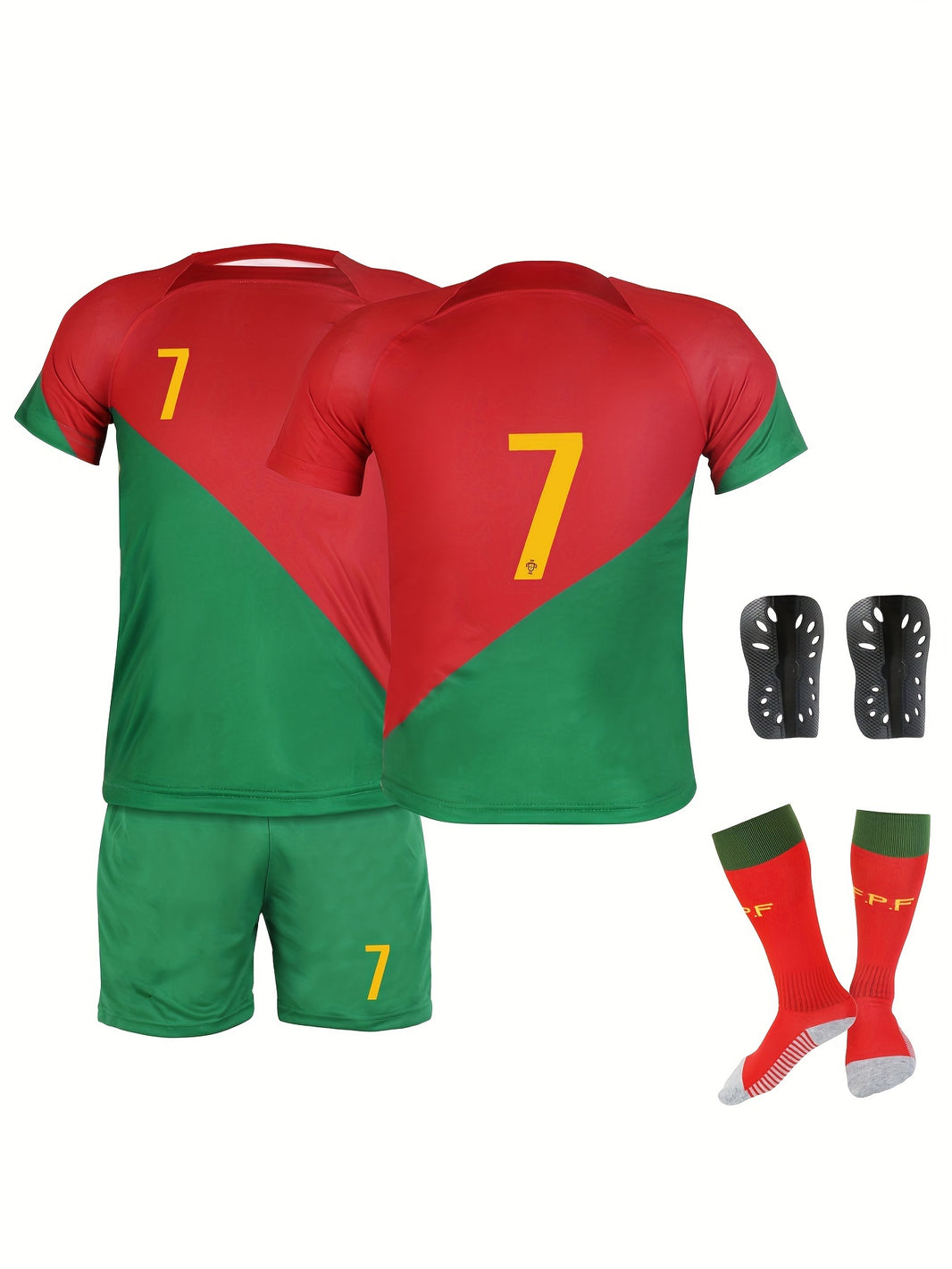 2pcs Soccer Jersey For Kids, No. 7 Football Jersey Set, Jersey & Shorts & Socks & Knee Pads, Kid's Clothes