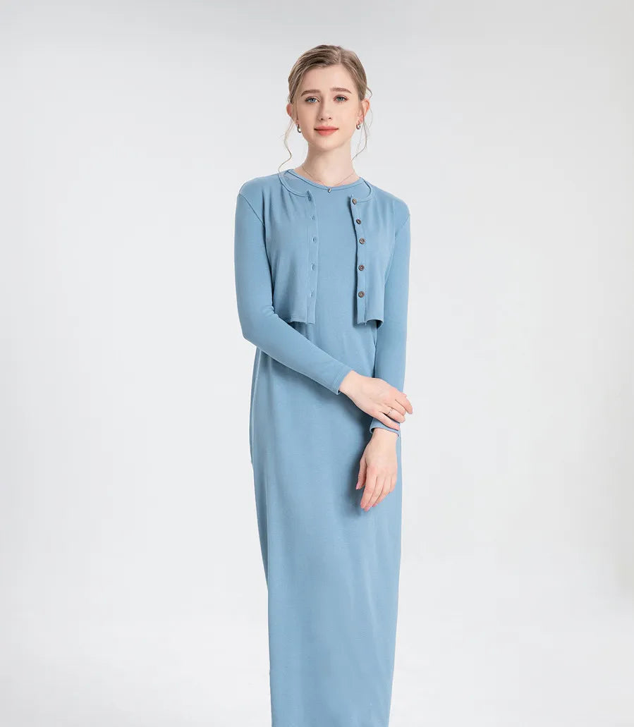 2023 fashion summer woman clothes cardigan and near Ankle Length long dress nature fiber brand ribbing fabric clothing - Product upscale