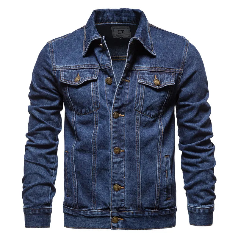 2023 Spring Men Solid Lapel Denim Jackets Fashion Motorcycle Jeans Jackets Hommes Slim Fit Cotton Casual Black Blue Coats - Product upscale