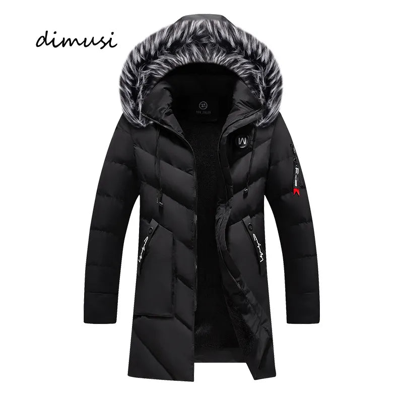 Men's Long Jacket Fashion Fur Collar Thermal Parkas Classic Coats Casual Warm Windbreaker Padded Men Clothing - Product upscale