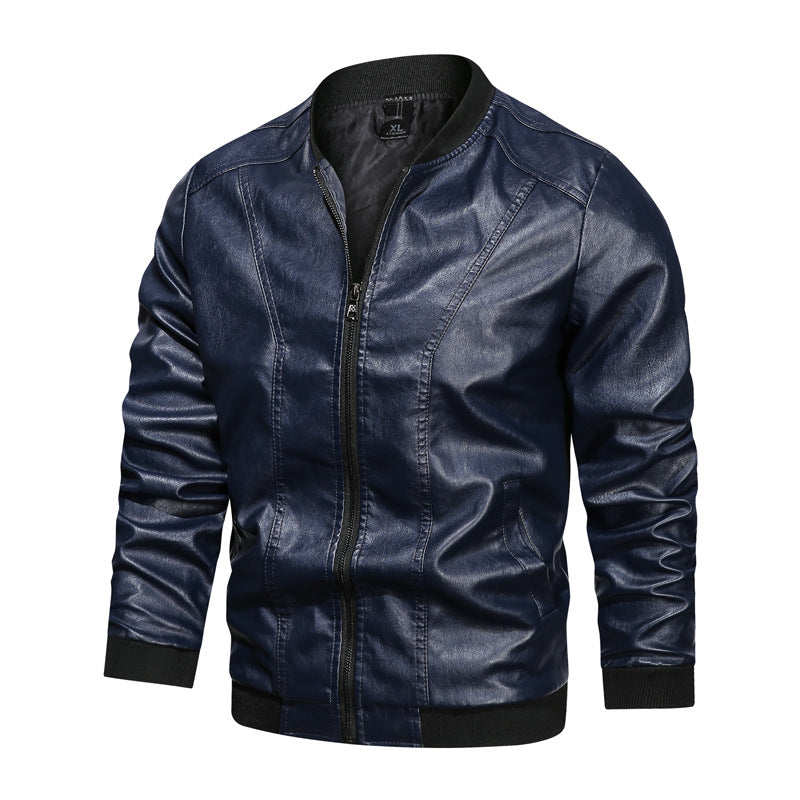 Men Casual Leather Jacket Zipper Leather - Product upscale 