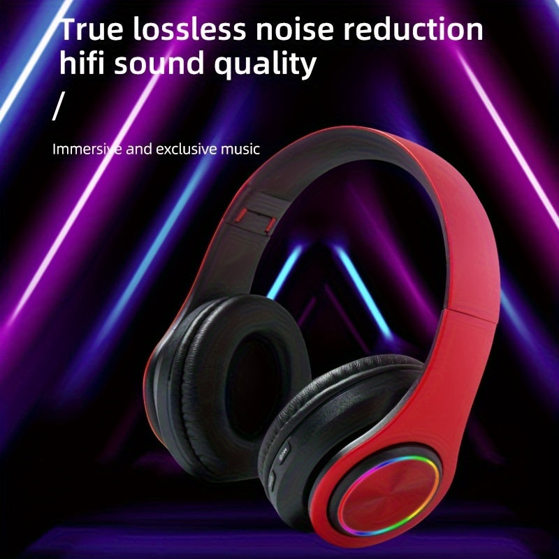 Light Emitting Wireless Headphones,Colorful LED Lights Comfort Over Ear Foldable Headset With Built-in Microphone,FM,SD Card Slot,Wired For School/Tablet Computer/PC/TV/Cellphones/Travel Gift For Birthday/Easter