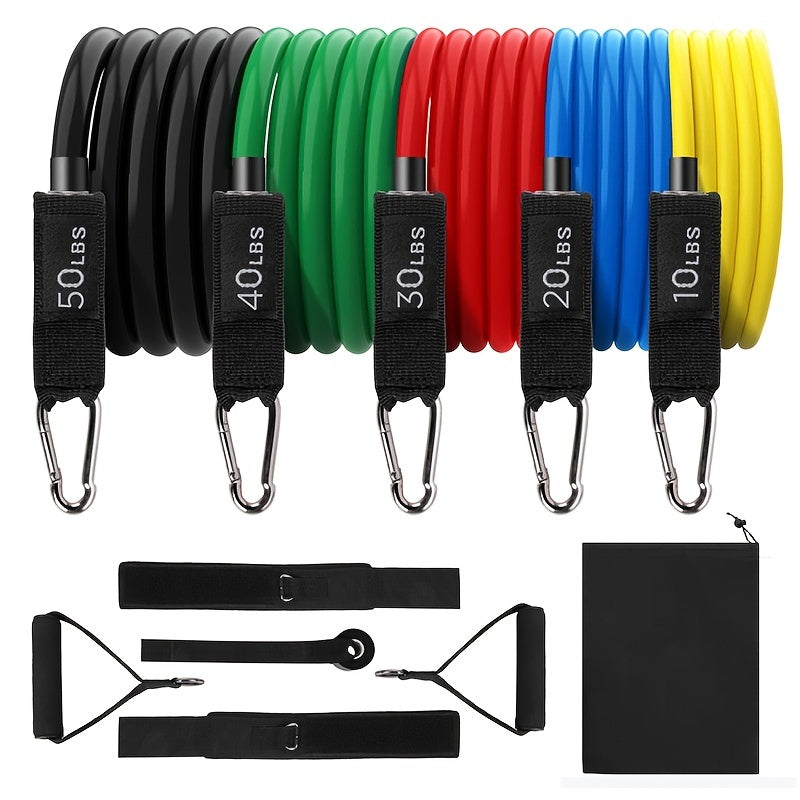 11pcs Resistance Band Set with Storage Bag - Perfect for Indoor Workouts, Strength Training, and Physical Therapy