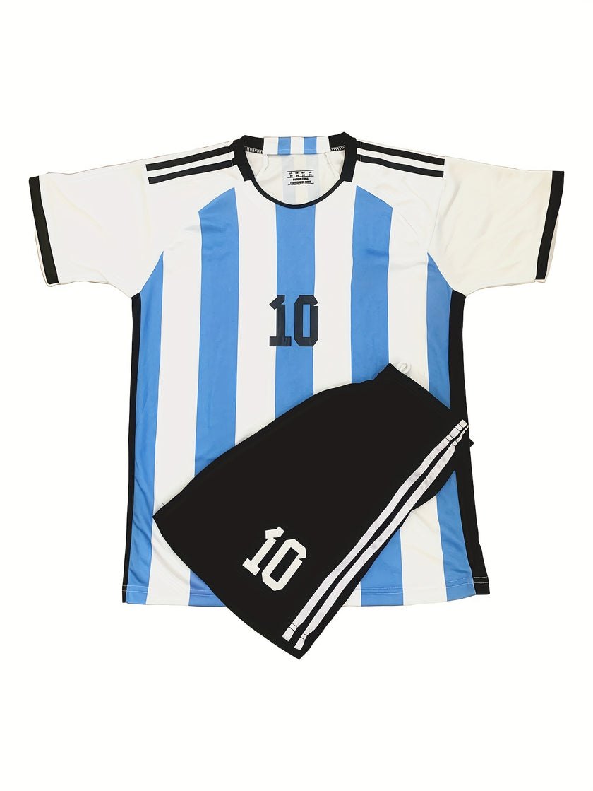 3pcs Argentina Soccer Jersey For Kids, T-shirt & Shorts, Football Youth Jerseys Set (With Socks)