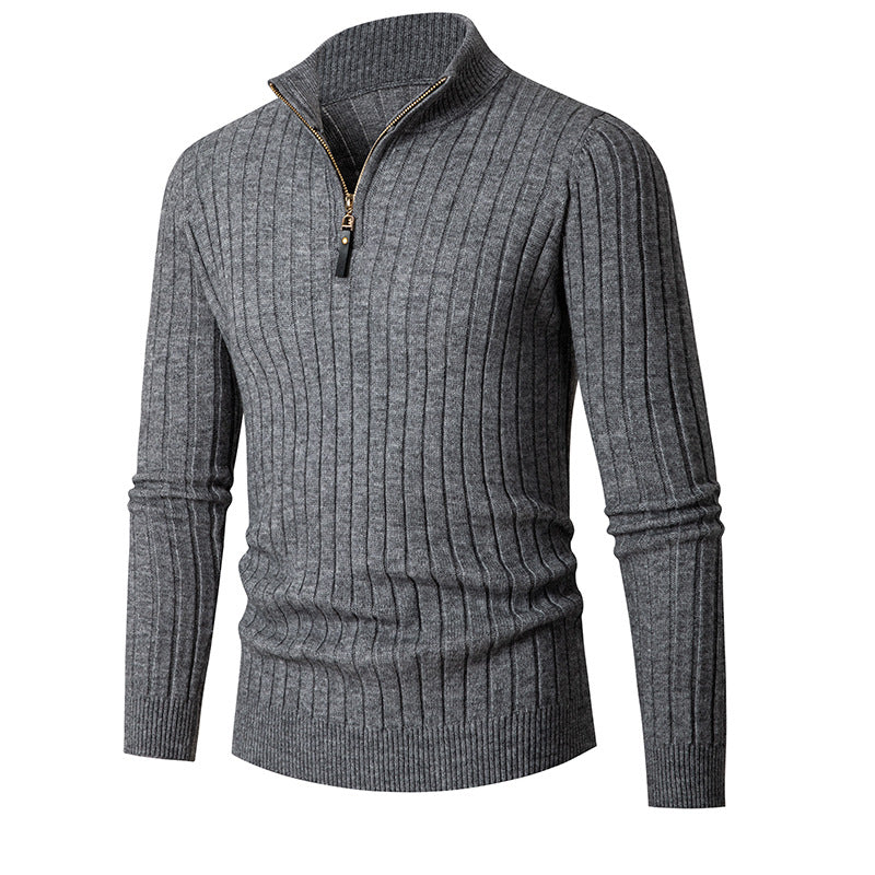 Men's Long-sleeved Half-turtleneck Zip-up Sweater - Product upscale 