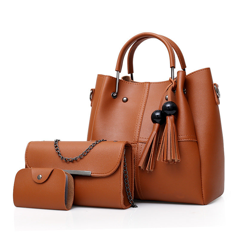 European and American fashion single shoulder Messenger bag ladies three-piece tassels mother bag - Product upscale 