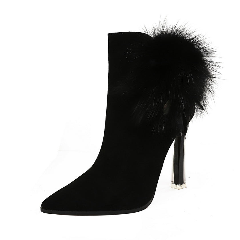 Pointed rabbit fur boots - Product upscale 