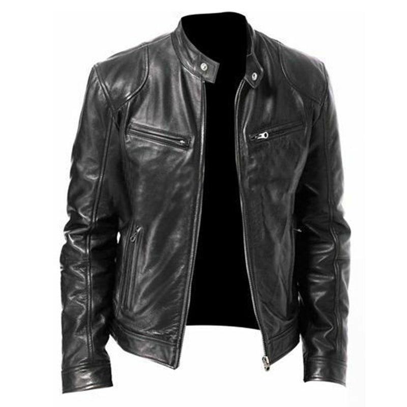 Men's PU Slim Leather Jacket - Product upscale 