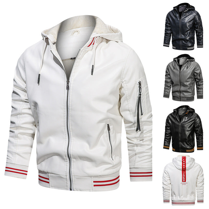 Men's Jacket Spot Hooded Multi-pocket Leather Jacket Men - Product upscale 