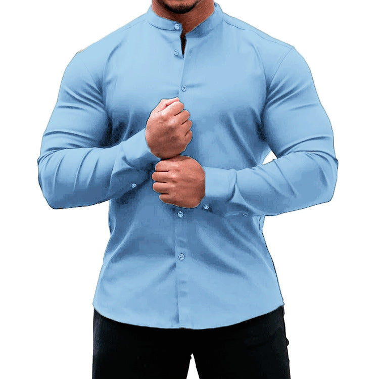 Men's Long Sleeve Shirt Casual Button-Down Slim Tops Solid Color Casual Clothing - Product upscale 