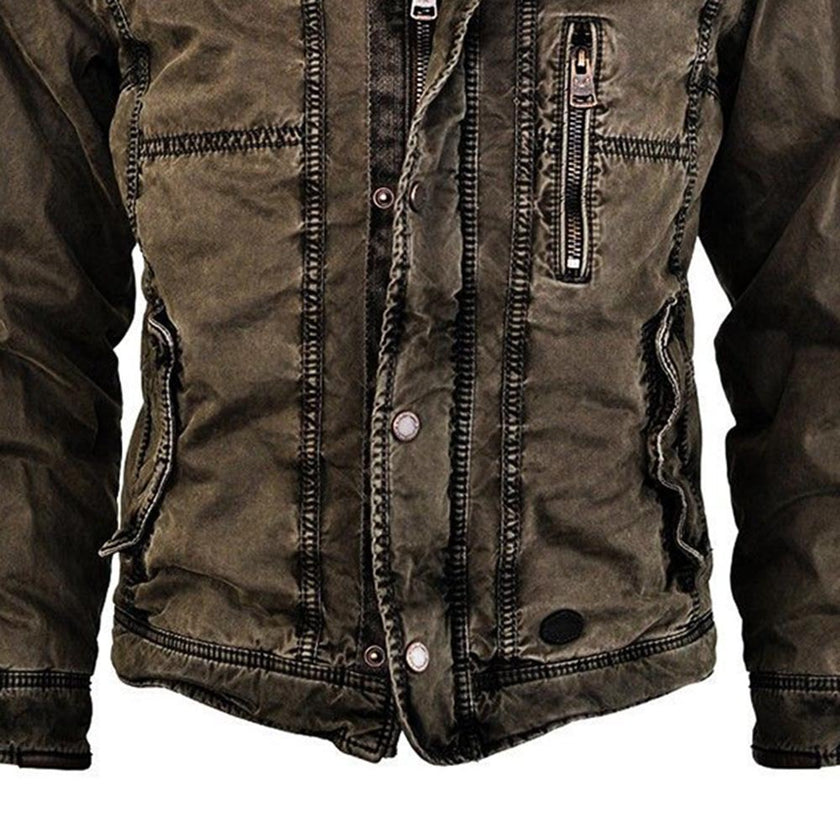 Stand-Up Collar Youth Washed Outer Wear Leather Jacket Men - Product upscale 