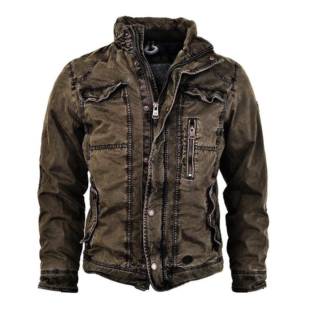 Stand-Up Collar Youth Washed Outer Wear Leather Jacket Men - Product upscale 