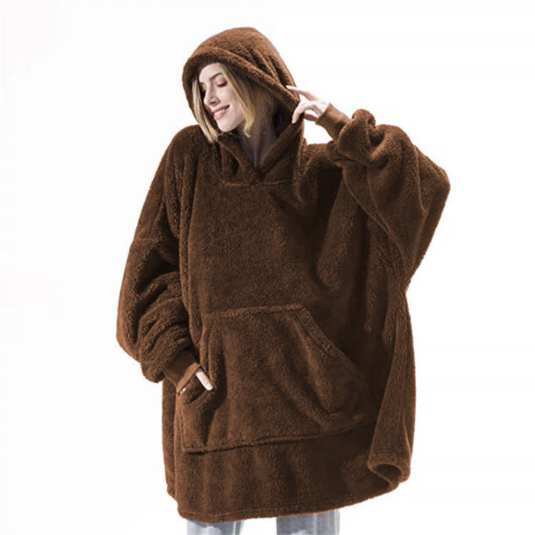 Hoodie Sweatshirt With Big Pocket Tops Sweater Comfortable Loose Double-Sided Fleece Thicker Wearable Blanket - Product upscale 