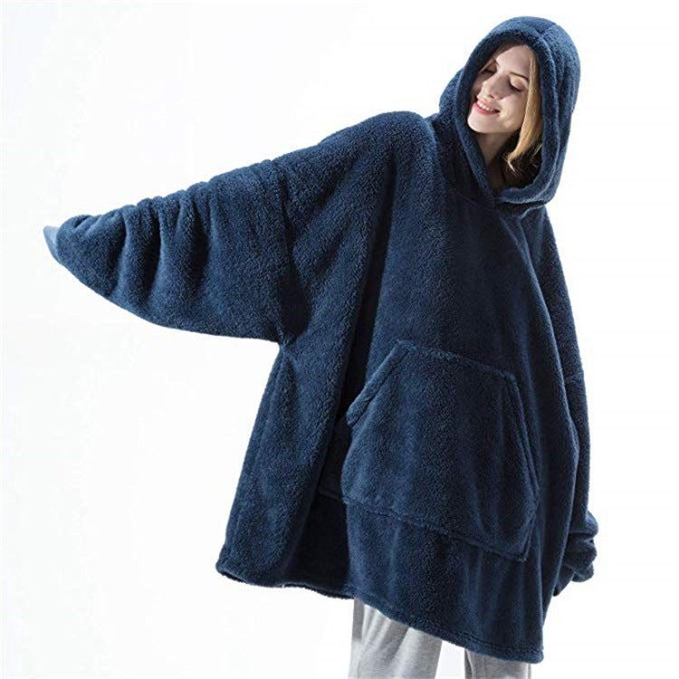 Hoodie Sweatshirt With Big Pocket Tops Sweater Comfortable Loose Double-Sided Fleece Thicker Wearable Blanket - Product upscale 