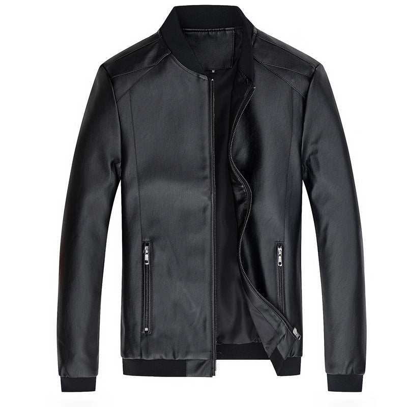 Men's Stand-Up Collar Leather Jacket Coat Motorcycle Men's Casual Leather Jacket - Product upscale 