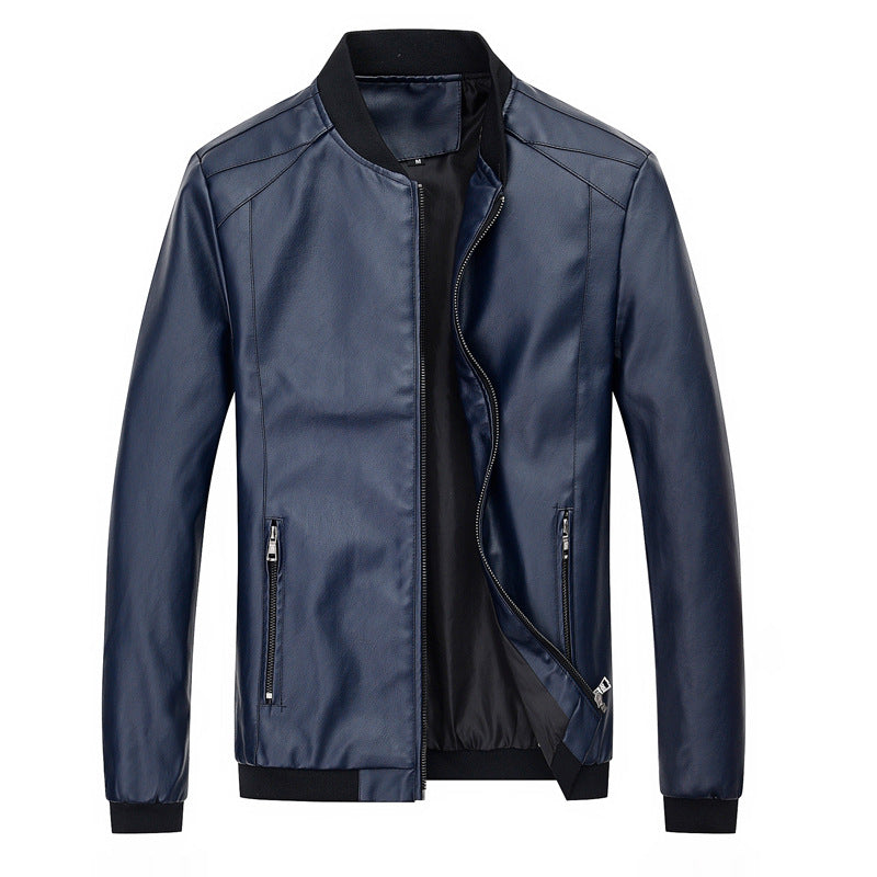Men's Stand-Up Collar Leather Jacket Coat Motorcycle Men's Casual Leather Jacket - Product upscale 