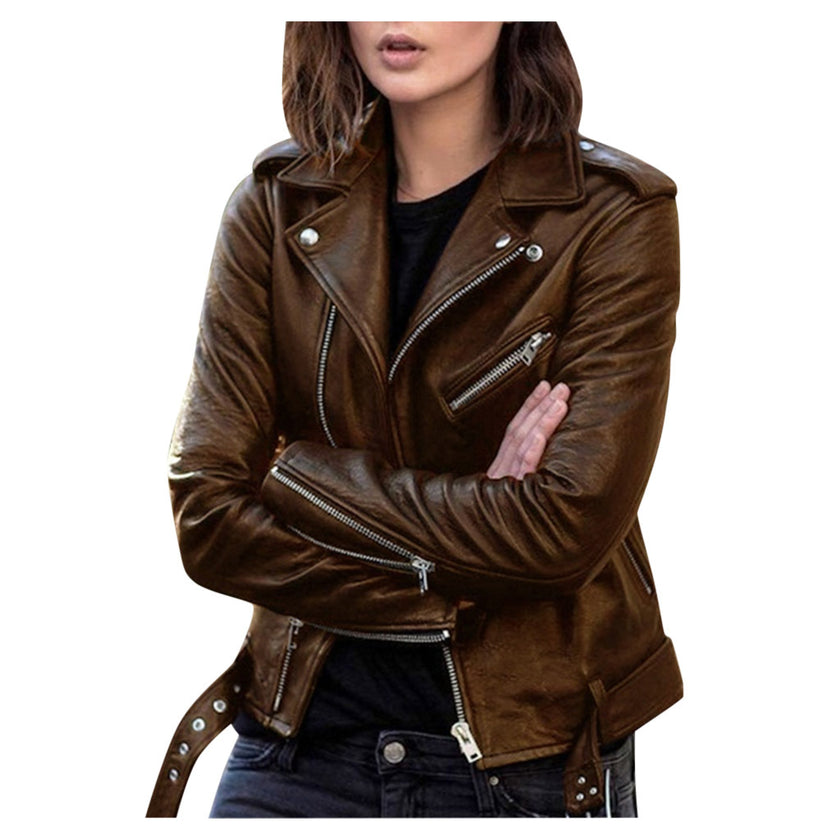 Women Zip leather jacket - Product upscale 
