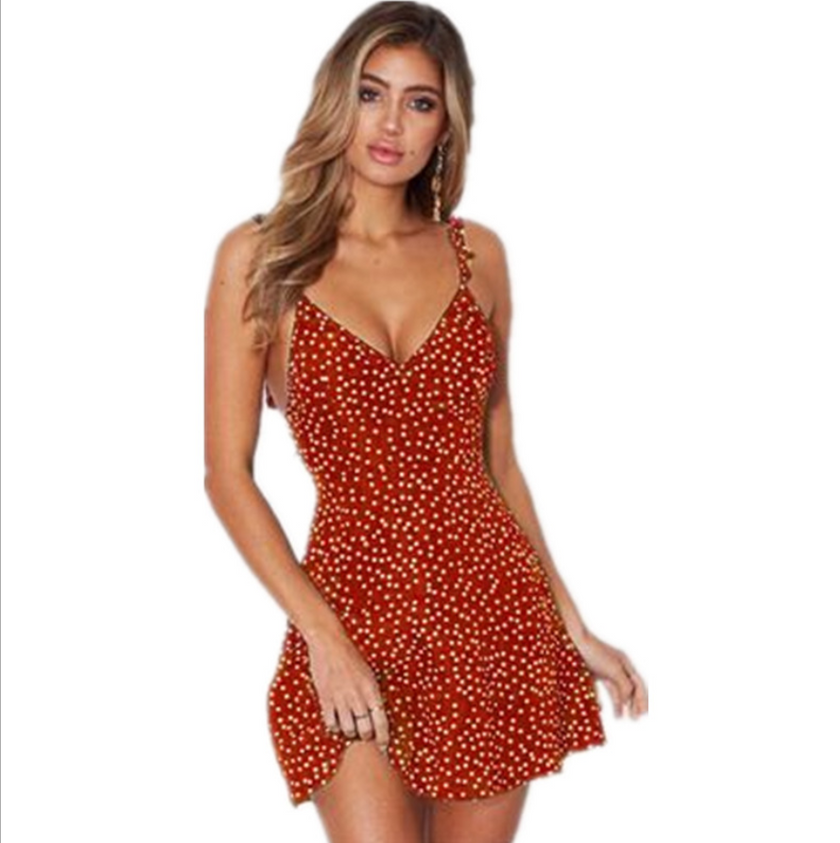 Polka-dot Strappy Dress Women Summer Fashion Beach Sundress - Product upscale 