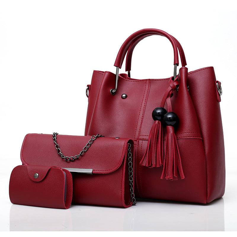 European and American fashion single shoulder Messenger bag ladies three-piece tassels mother bag - Product upscale 