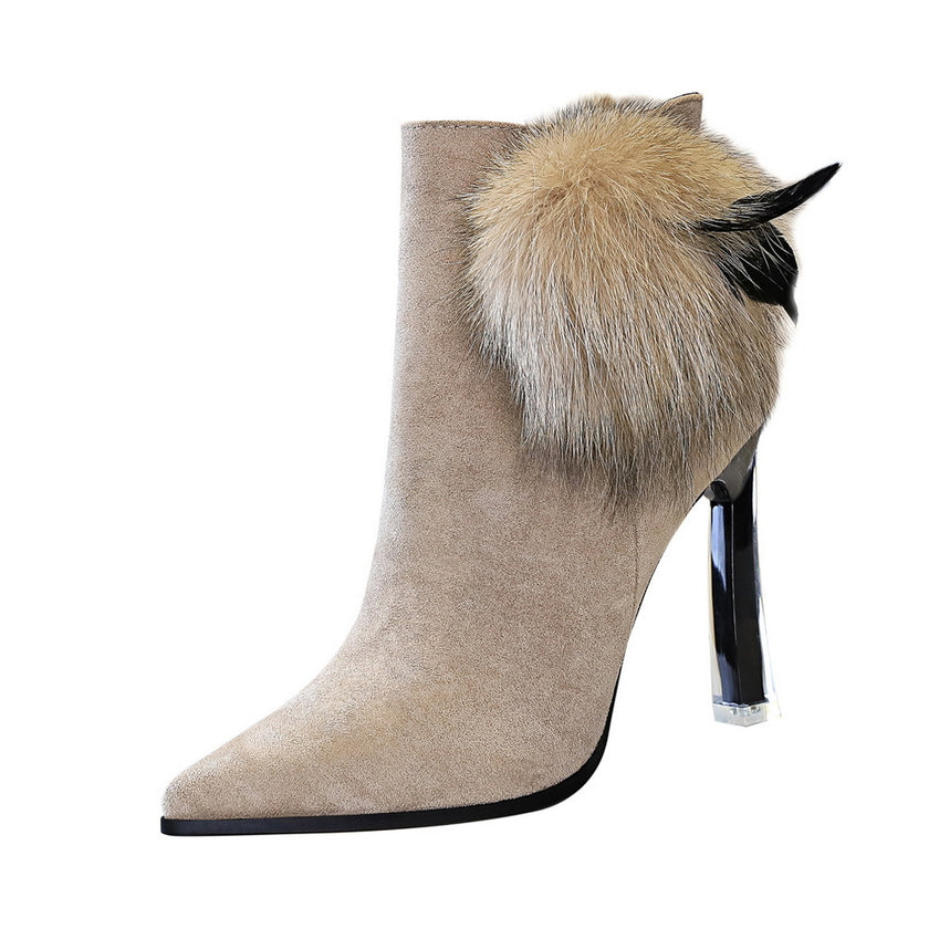Pointed rabbit fur boots - Product upscale 
