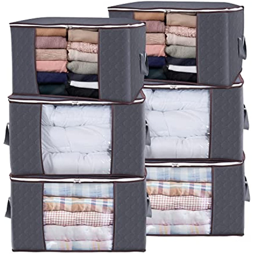 90L Large Storage Bags, 3 Pack Closet Organizers And Storage, Clothes Foldable Storage Bins With Reinforced Handles, Storage Containers For Clothing, Blanket, Comforters, Toys, Bedding, Grey