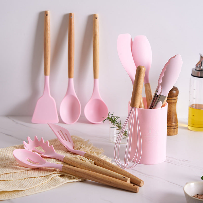 7/12pcs, Modern Silicone Kitchen Utensil Set With Wooden Handles - Non-Stick Spoon, Spatula, Turner, Tongs, And Holder - Safe And Easy To Clean - Perfect For Cooking And Baking
