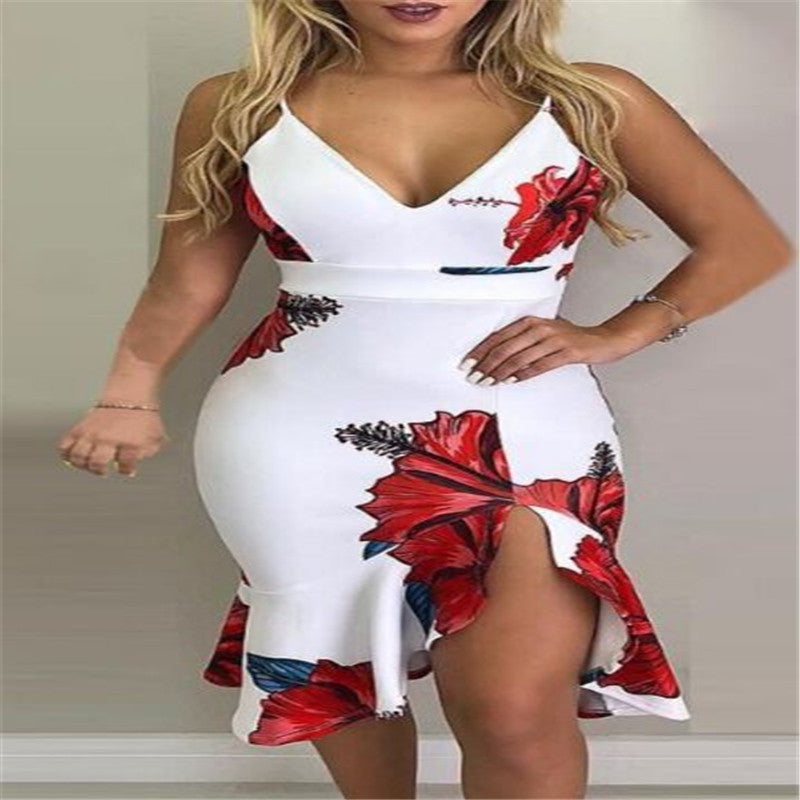 Women's Collage halter irregular skirt dresses