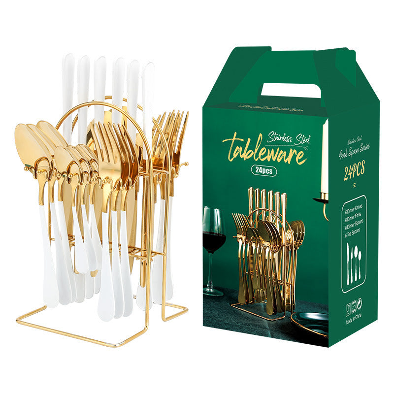 Gold Dinnerware Set Stainless Steel Tableware Set Knife Fork Spoon Luxury Cutlery Set With Storage Rack Dishwasher - Product upscale 