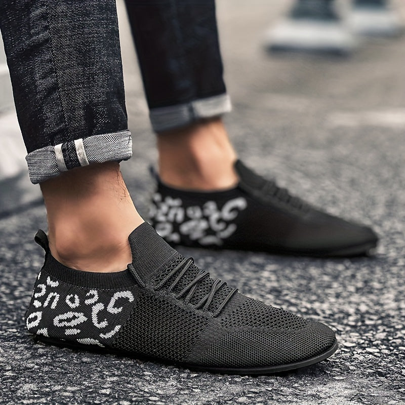 Men's Solid Colour Slip On Sock Loafer Shoes, Comfy Non Slip Durable Rubber Sole Sneakers For Men's Outdoor Activities